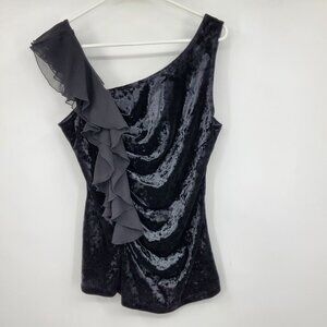 BCX Black Crushed Velvet Ruffle‎ Sleeve Witchy Dark Fairy Whimsigoth Tank Top XL